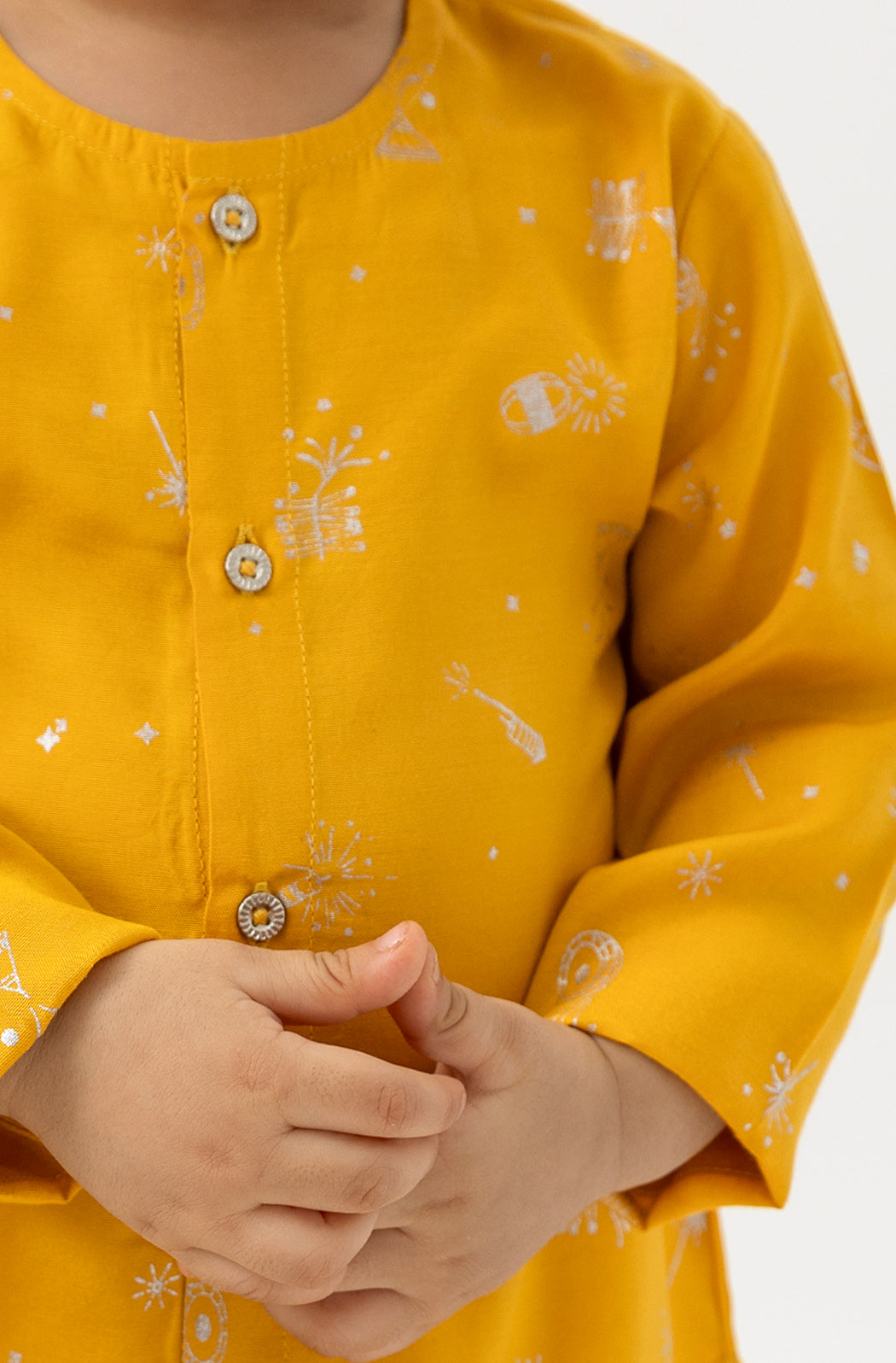 Tiber Taber Baby Boys Yellow and Cream Cotton Foil Printed Kurta and Pant Set Regular Fit Festive Wear