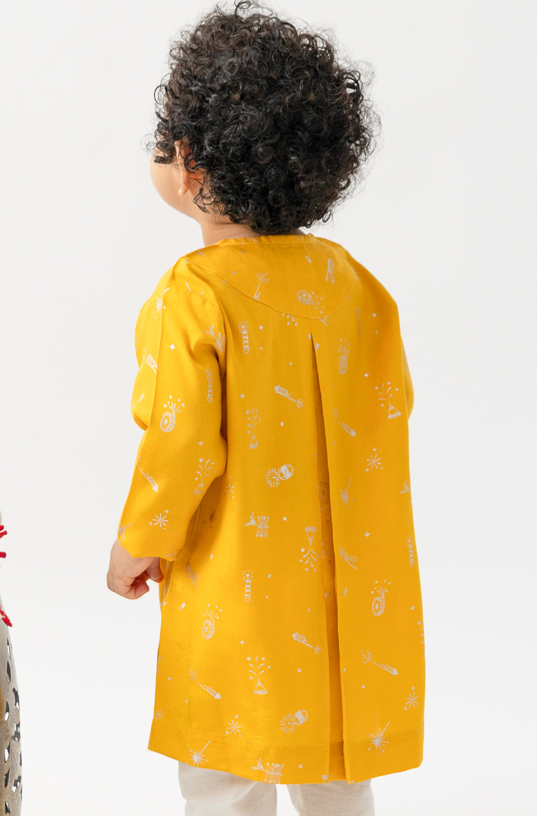 Tiber Taber Baby Boys Yellow and Cream Cotton Foil Printed Kurta and Pant Set Regular Fit Festive Wear