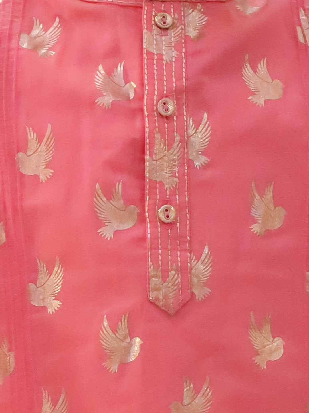 Lil Drama Boys Foil Print Kurta With Dhoti Pants Set, Pink And White