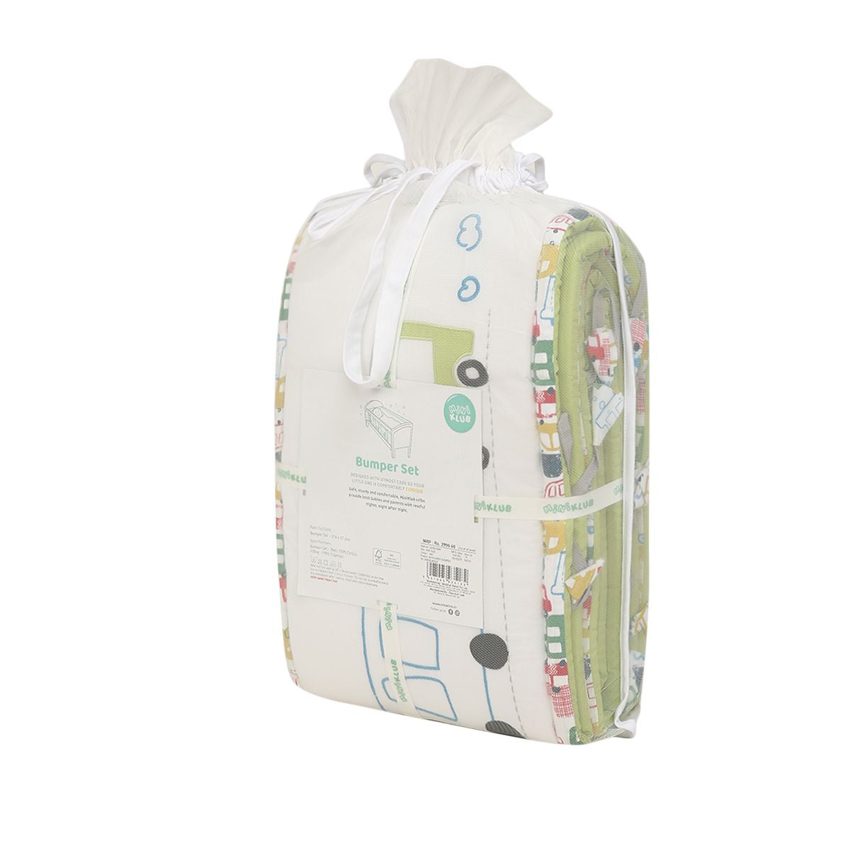 Baby Unisex Green and Grey Cotton Blend Car Applique Cot Bumper Pack of 1 Padded Nursery Essential