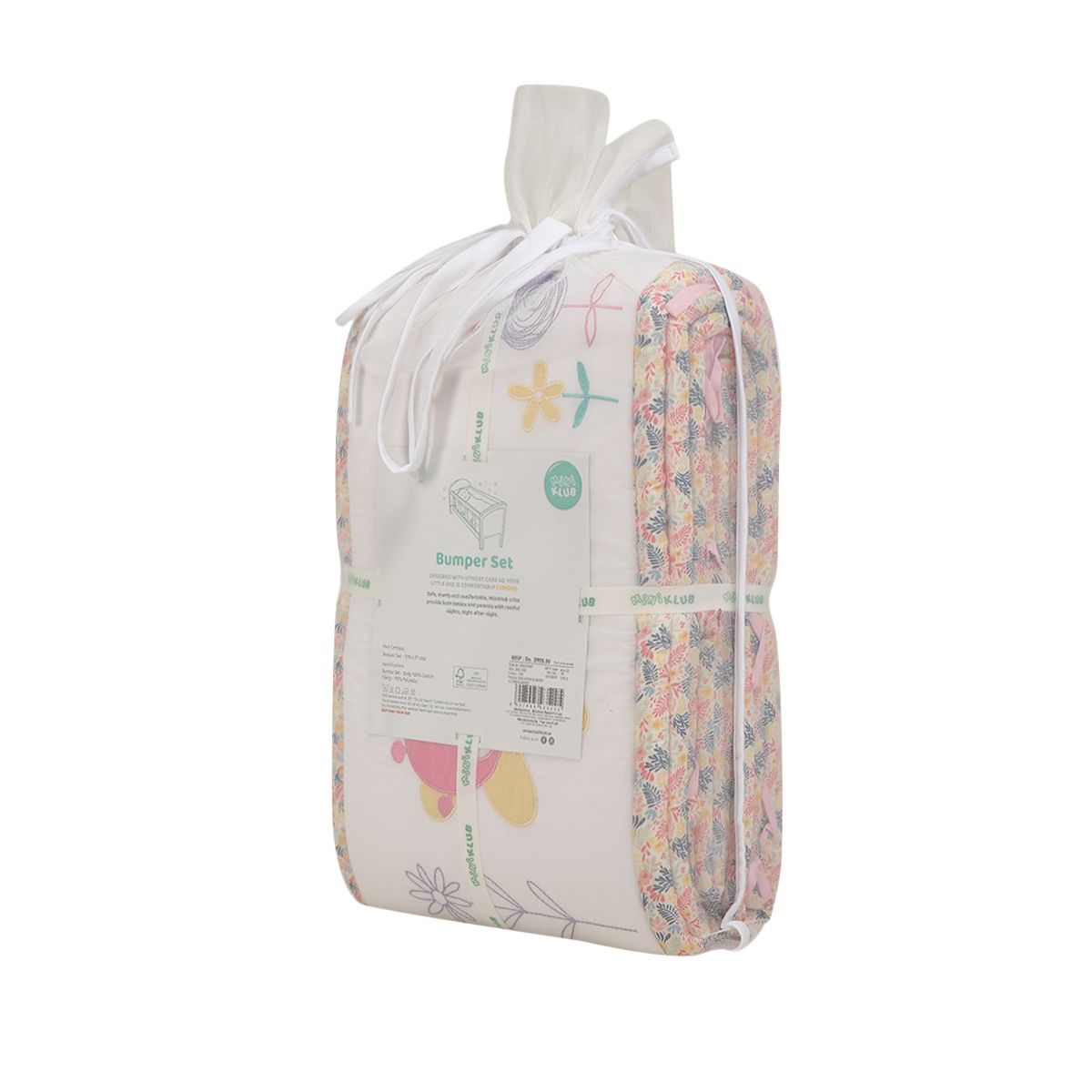 Baby Girls Pink Cotton Blend Floral and Bee Applique Cot Bumper Pack of 1 Padded Nursery Essential