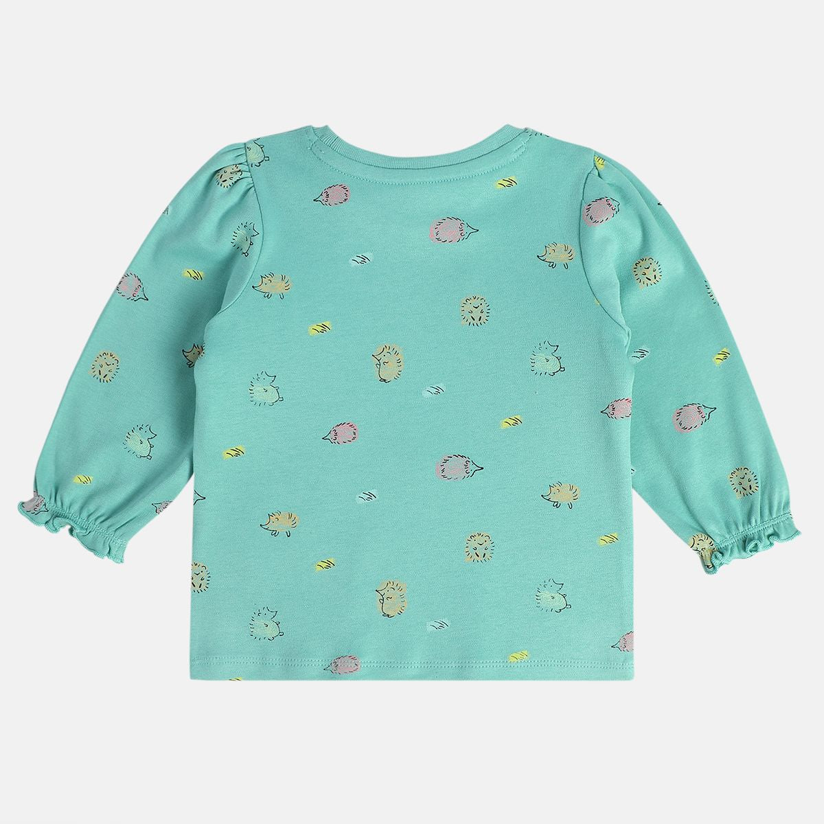 Girls Cotton Pack Of 2 Full Sleeves Animal Printed & Sun printed Knit Top -Teal Blue & White