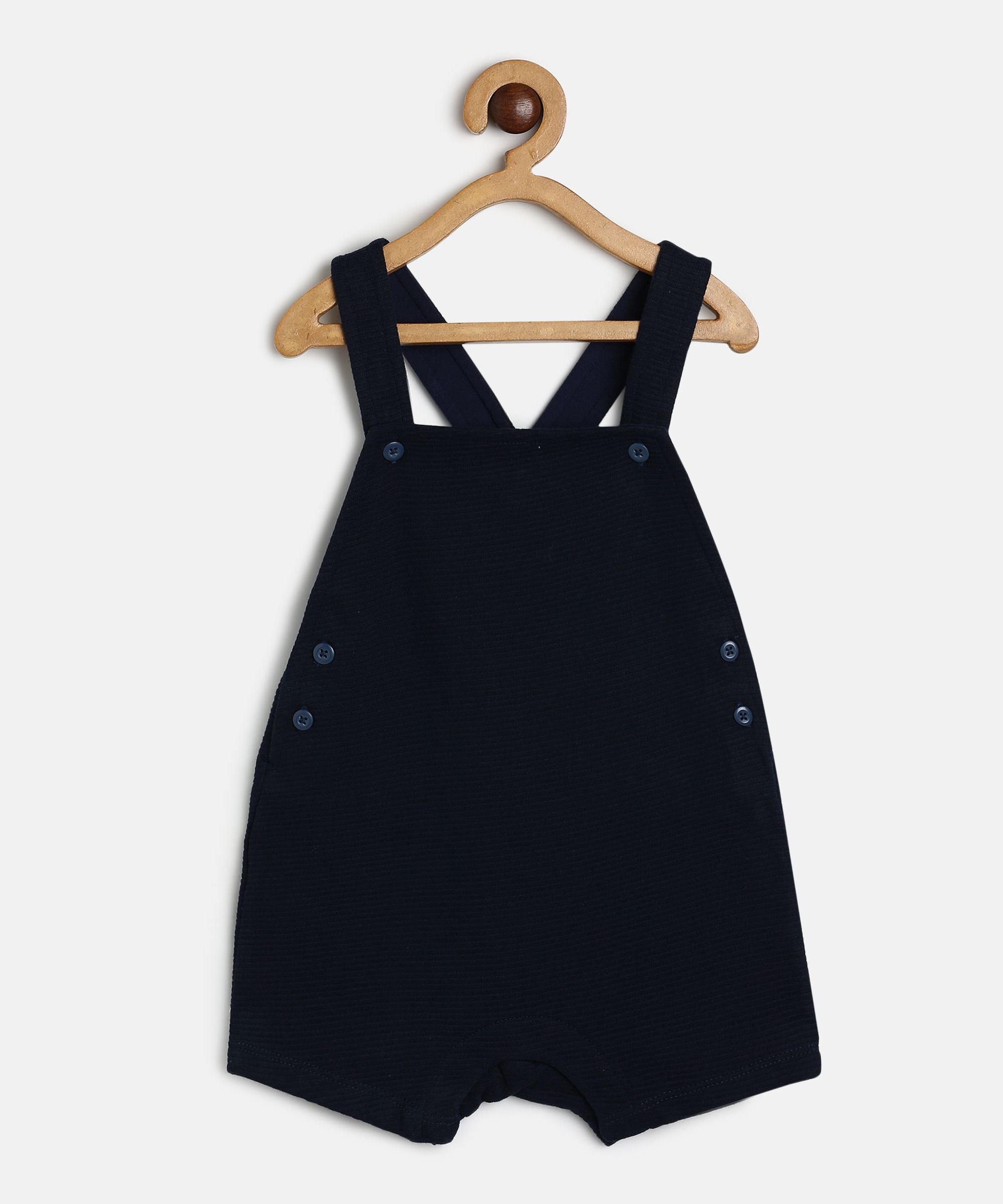 Baby Boys Navy Blue Cotton Dungaree with White Animal Printed T-Shirt Clothing Set