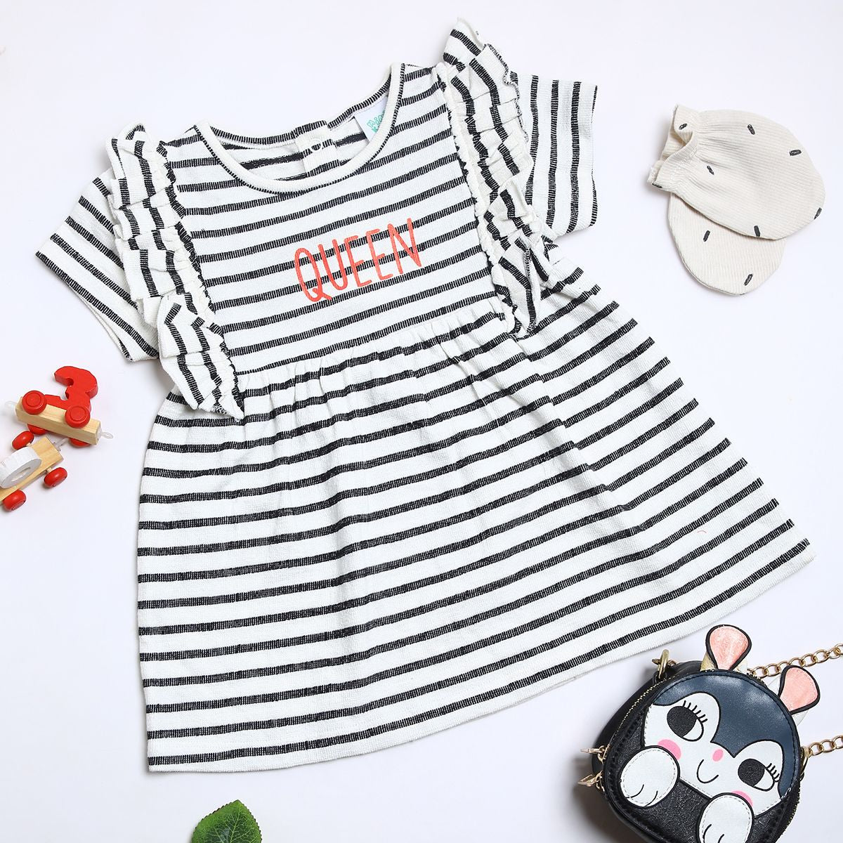 Girls Black/White Round Neck Short Sleeve Dress