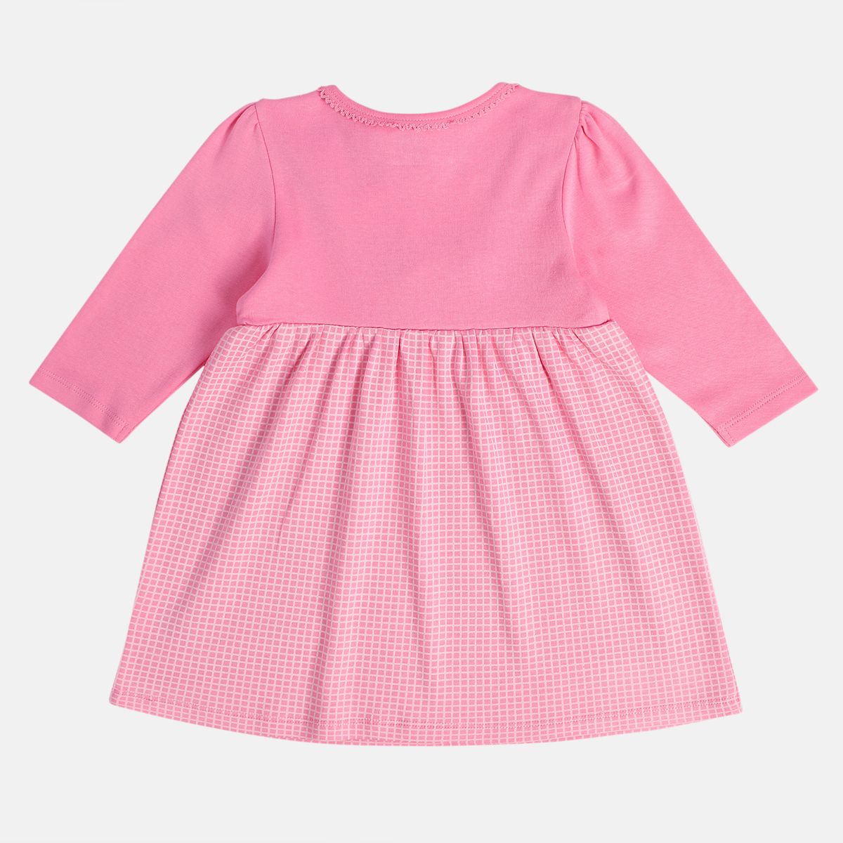 Girls Minklub Cotton Pack Of 2 Full Sleeves Checks & Clouds Printed Dress - Pink & Orange