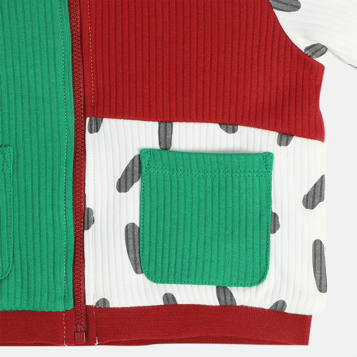 Girls Cotton Full Sleeves Colorblocked Jacket - White & Green