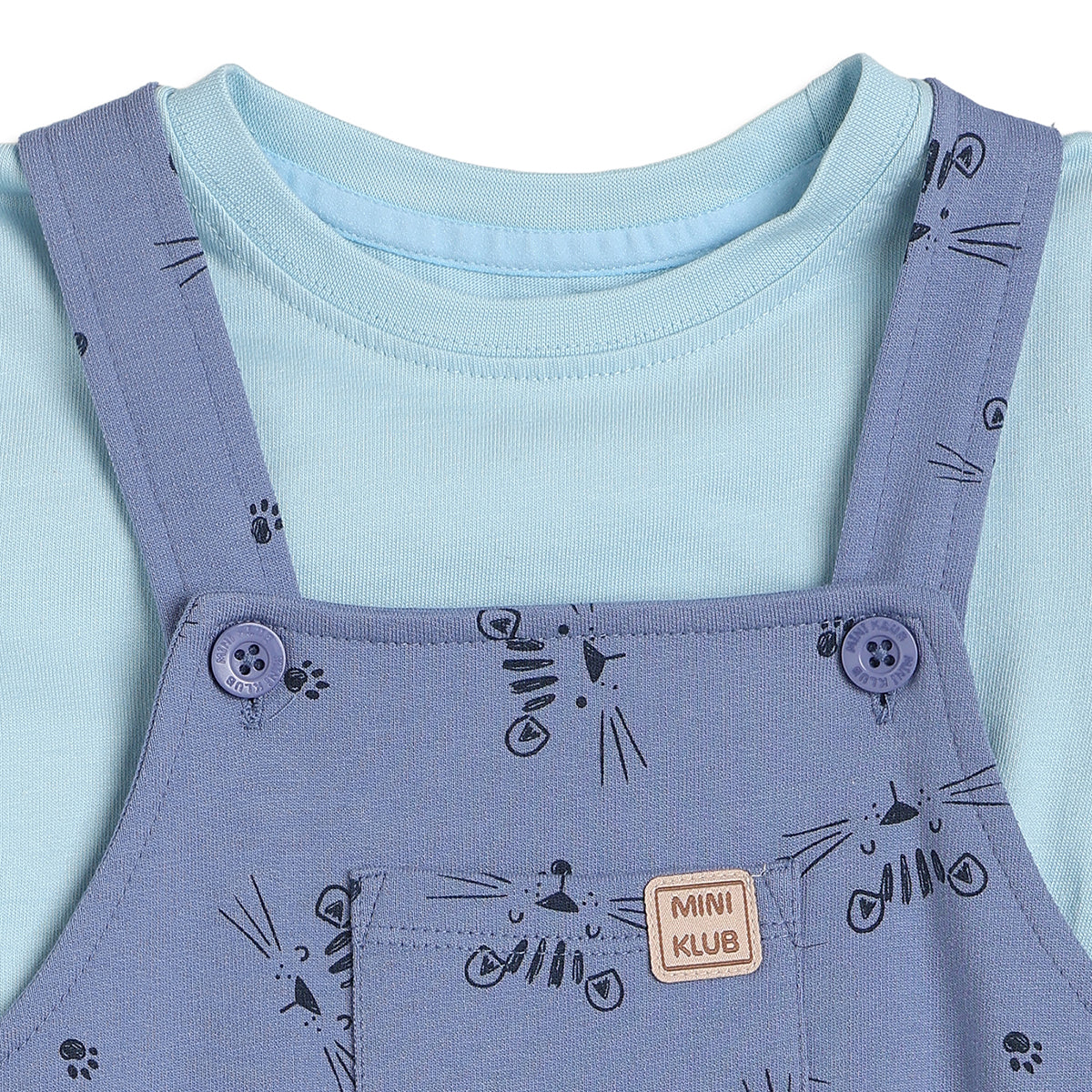 Baby Boys Blue Knit Dungaree Set Regular Fit Casual Wear