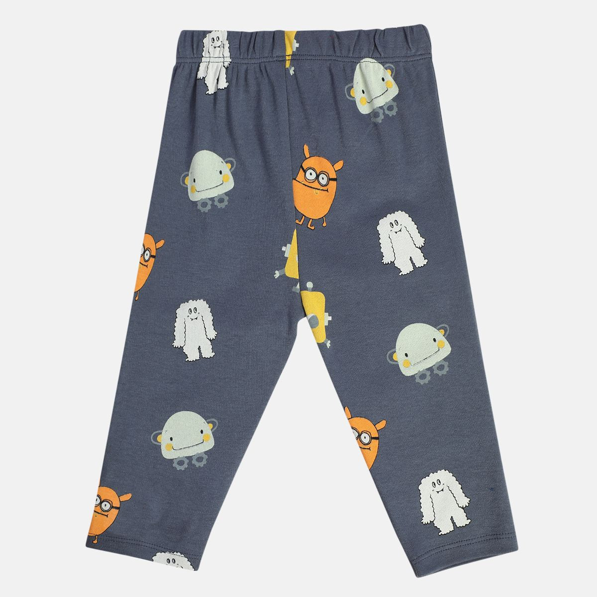 Boys Cotton Pack Of 2 Solid & Cartoon Printed Knit Bottom - Dark Grey & Maroon