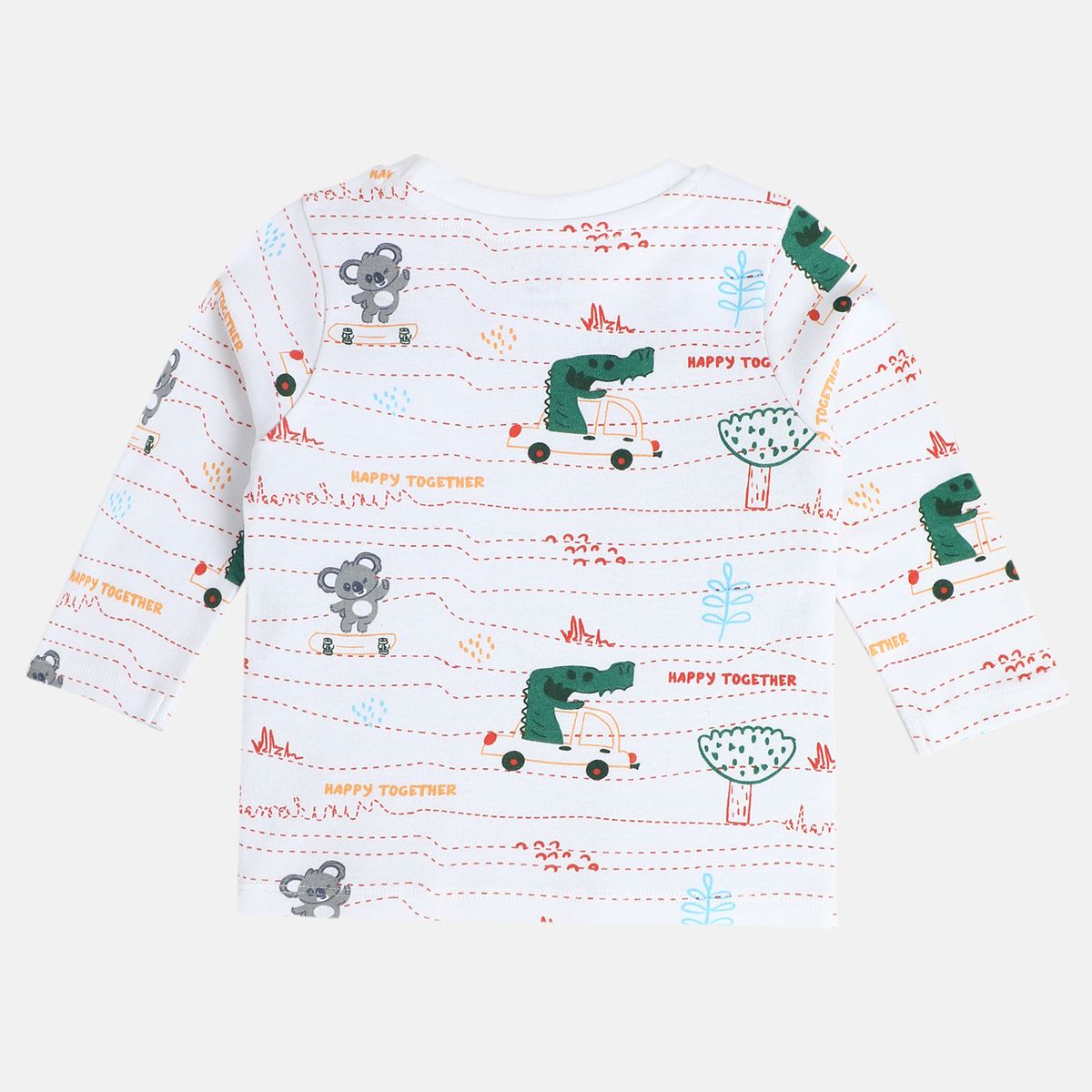 Boys White/Brown Round Neck Full Sleeves T-Shirt