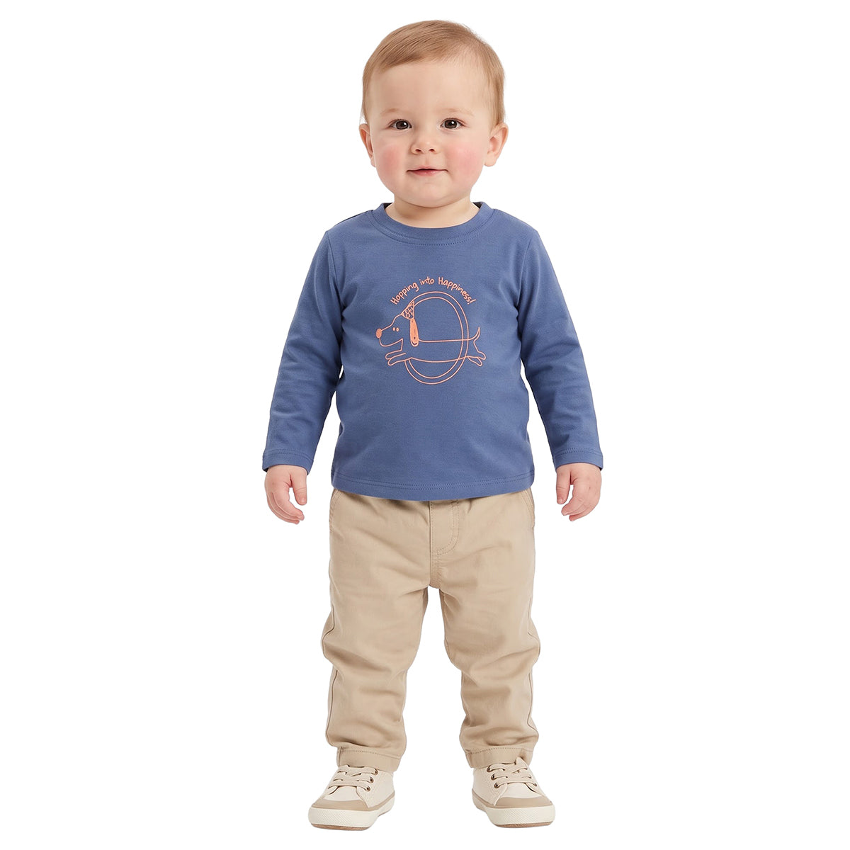 Title: Baby Boys Blue and Cream Knit T-Shirt Pack of 2 Regular Fit Casual Wear