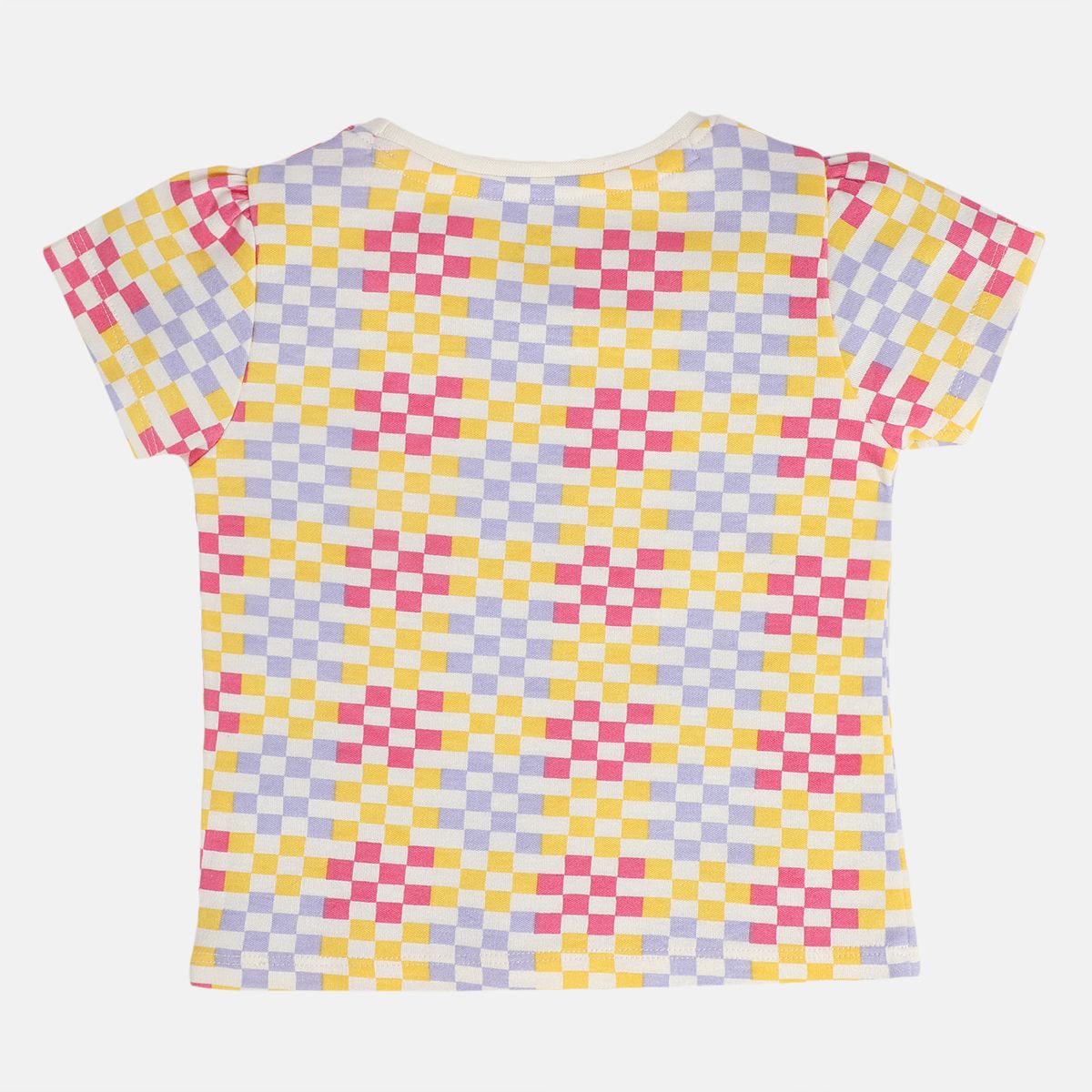 Girls Cotton Pack Of 2 Half Sleeves Checks & Balloons Printed Knit Top - White & Pink