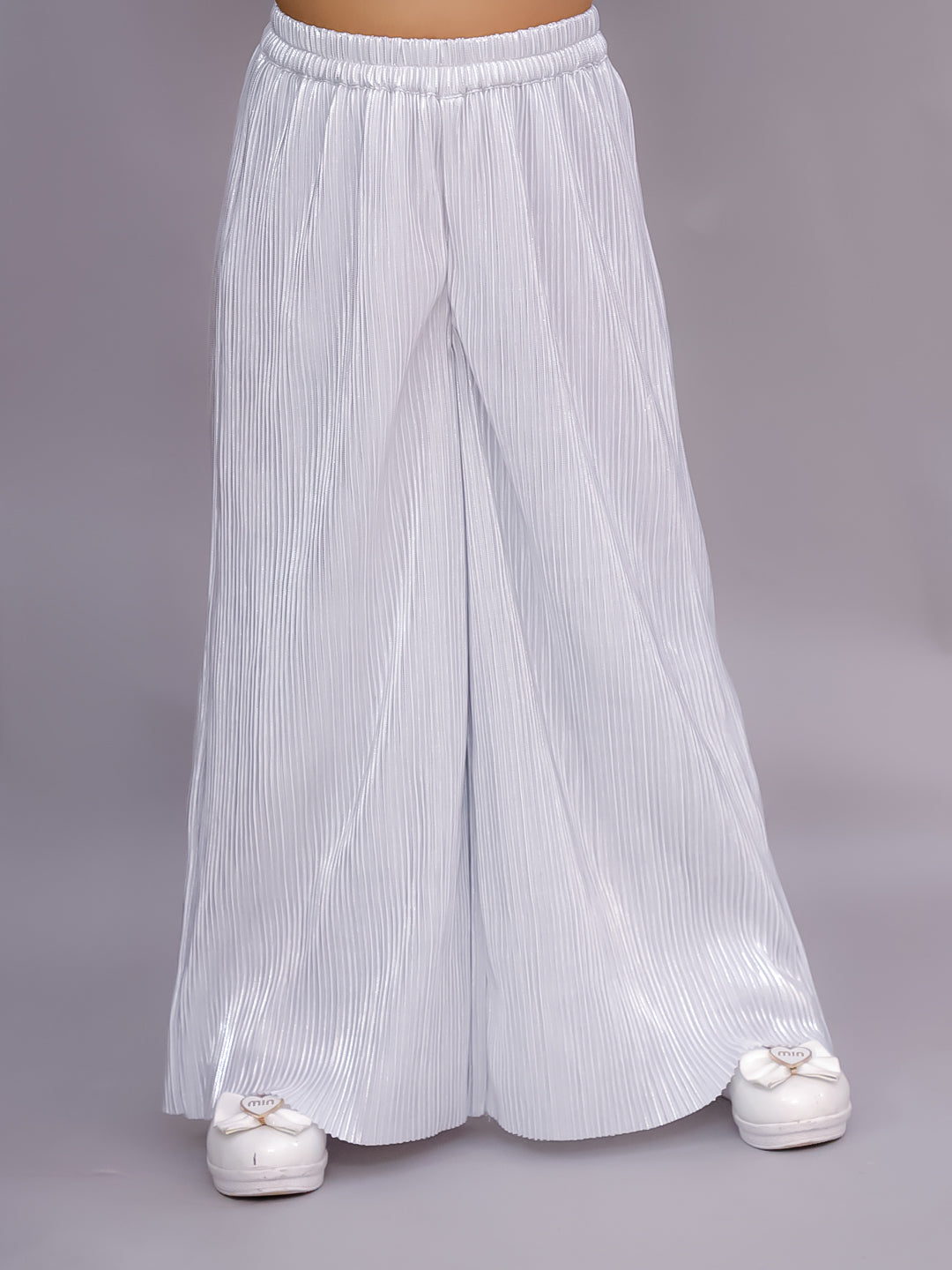 Lil Drama Girls Pleated Sleeveless Top With Palazzo Pants Co-Ord Set, White