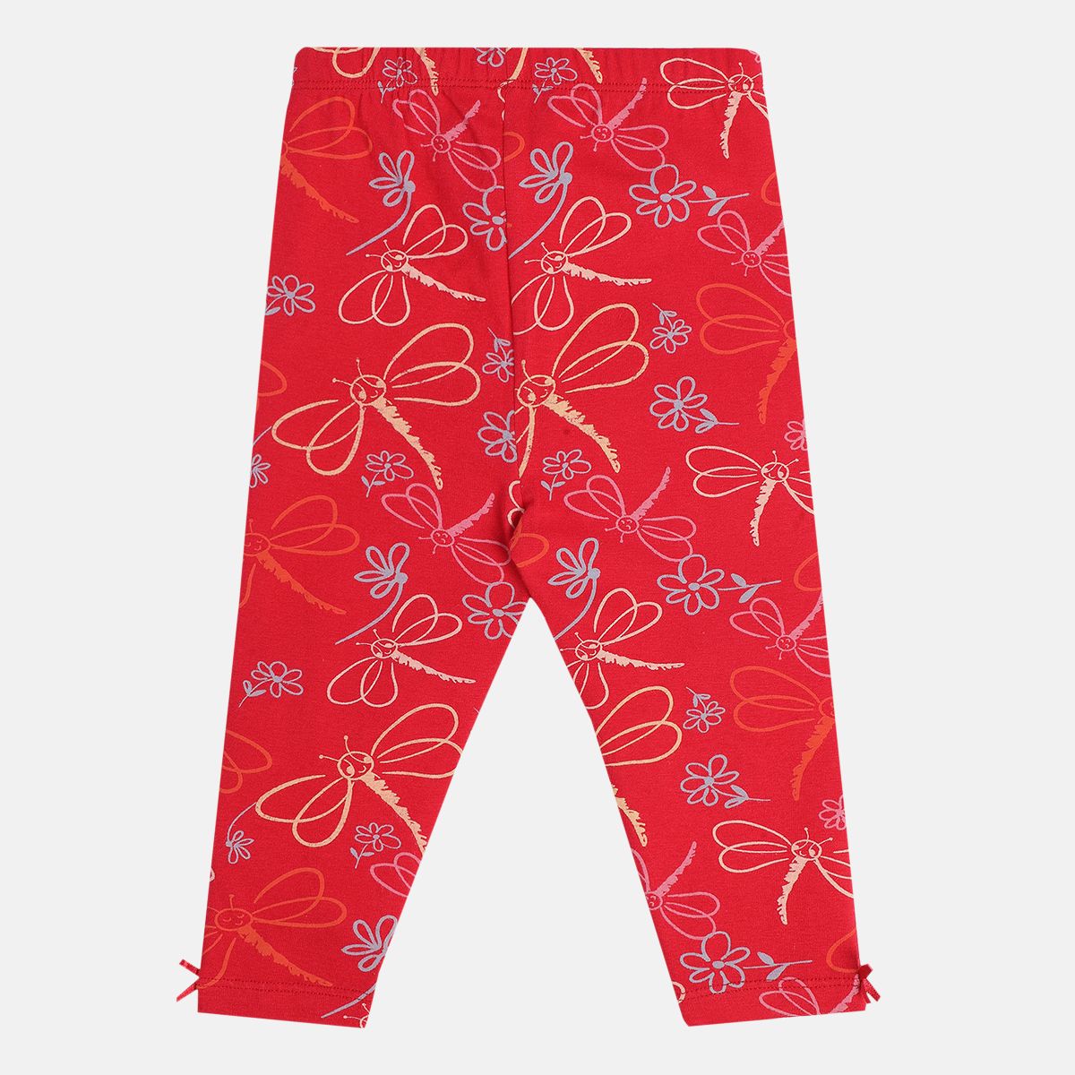 Girls Cotton Pack Of 2 Full Length Solid & Floral Printed Leggings - Purple & Red