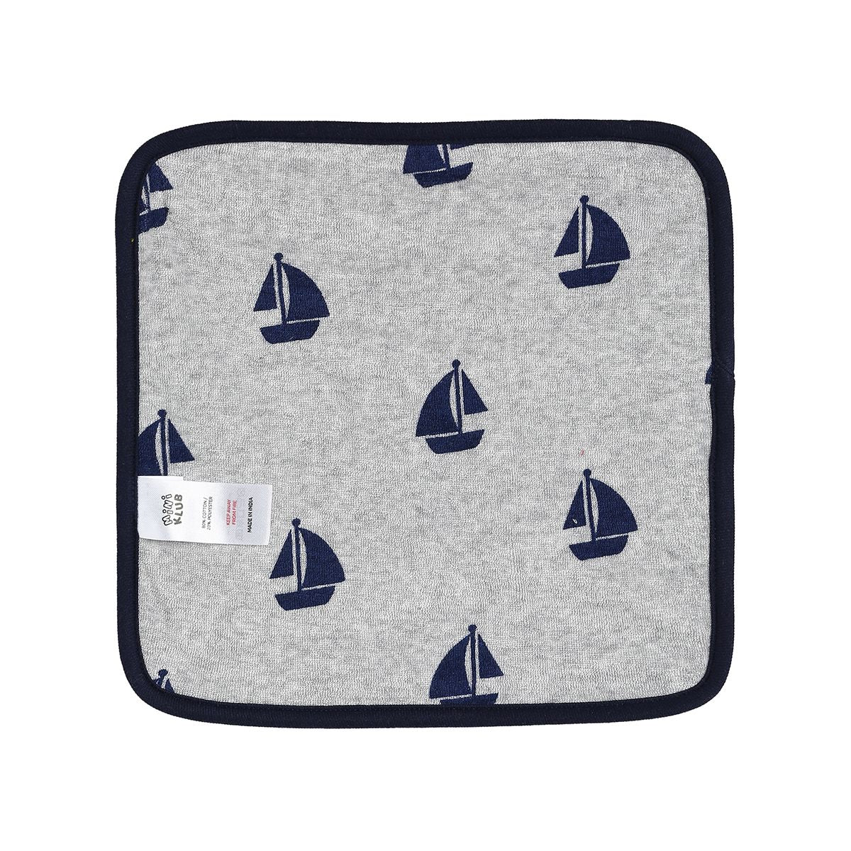 Baby Unisex Mustard and Grey Cotton Washcloths Pack of 4 Solid and Sailboat Printed Bath Essentials