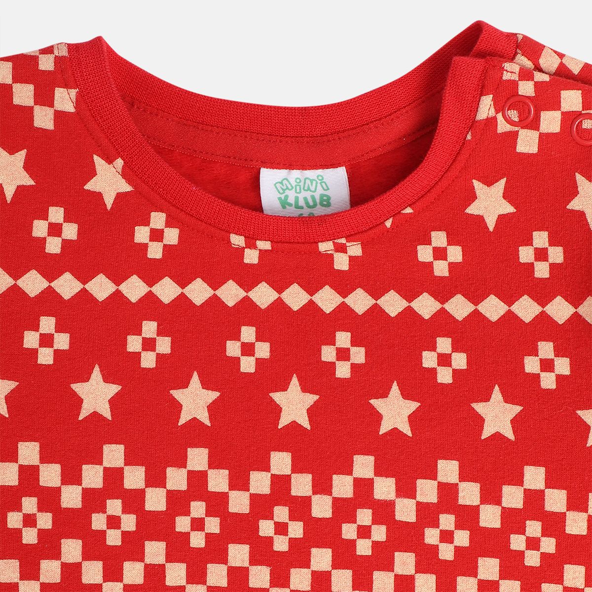 Girls Cotton Full Sleeves Geometric Printed Top & Bottom - Red