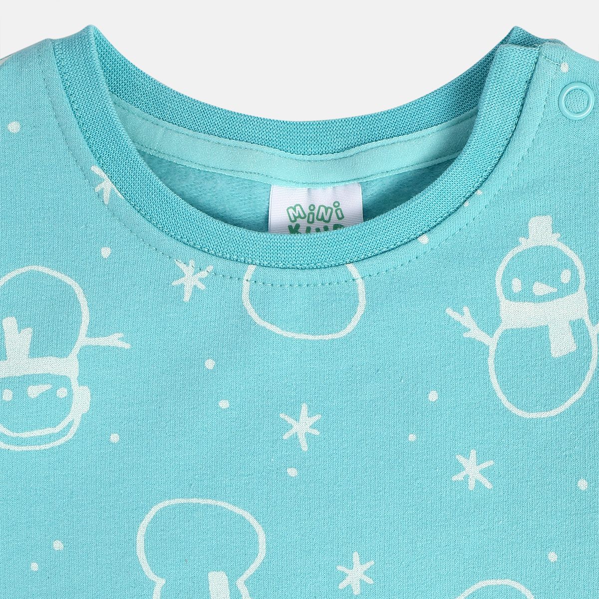 Girls Cotton Ful Sleeves Snowman Printed Top & Bottom - Blue