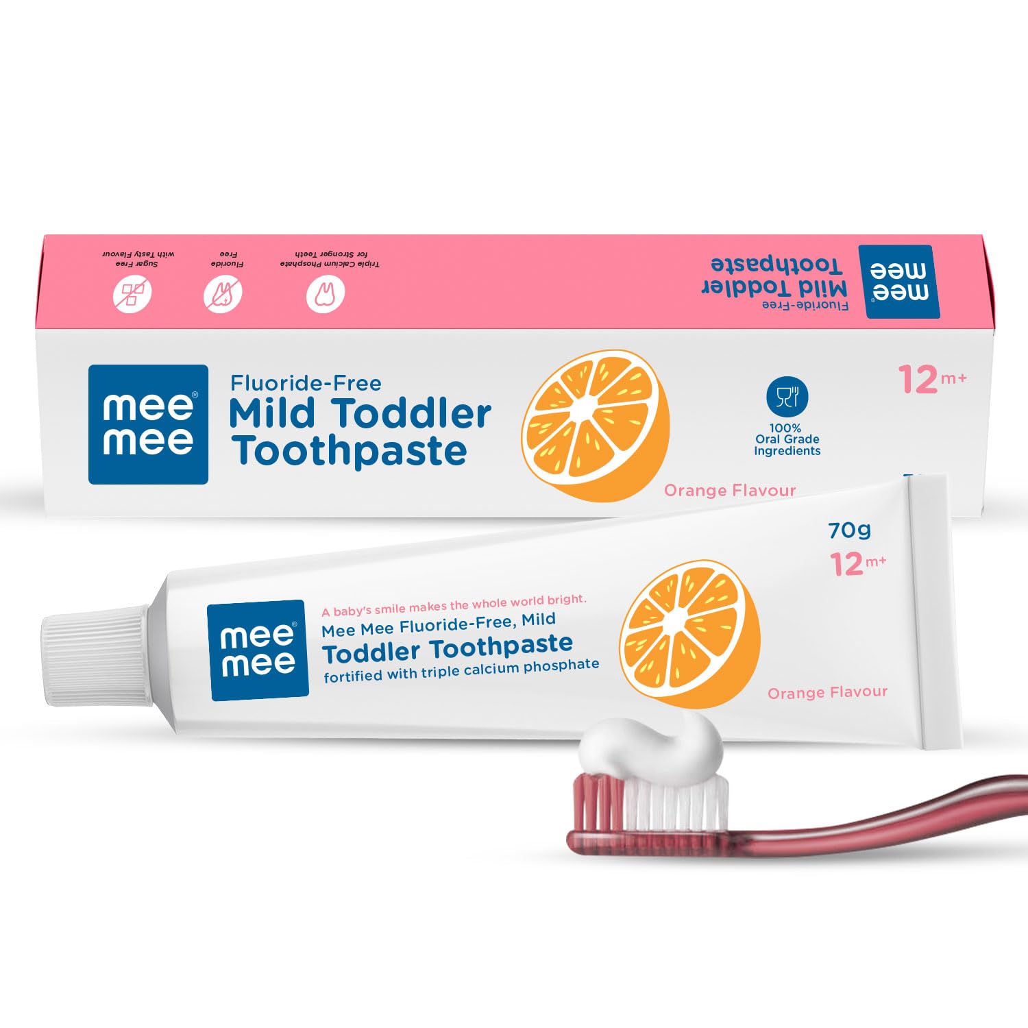 Mee Mee Fluoride-Free Mild Toddler Toothpaste Orange Flavour with Triple Calcium Phosphate - 70g