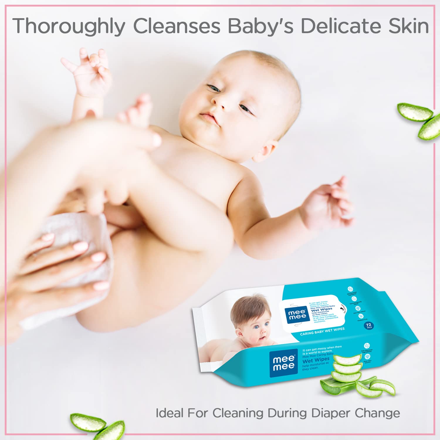 Mee Mee Caring Baby Wet Wipes with Aloe Vera Combo Pack of 5 - 72 Pieces Each