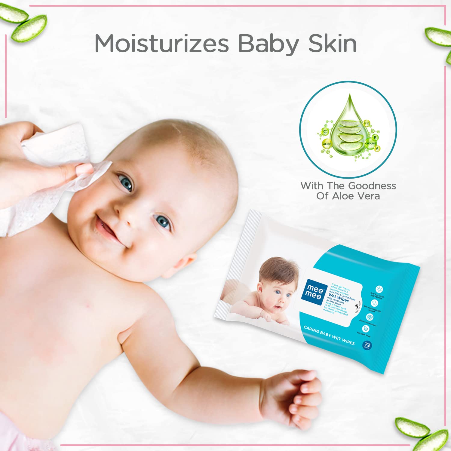 Mee Mee Caring Baby Wet Wipes with Aloe Vera Combo Pack of 5 - 72 Pieces Each
