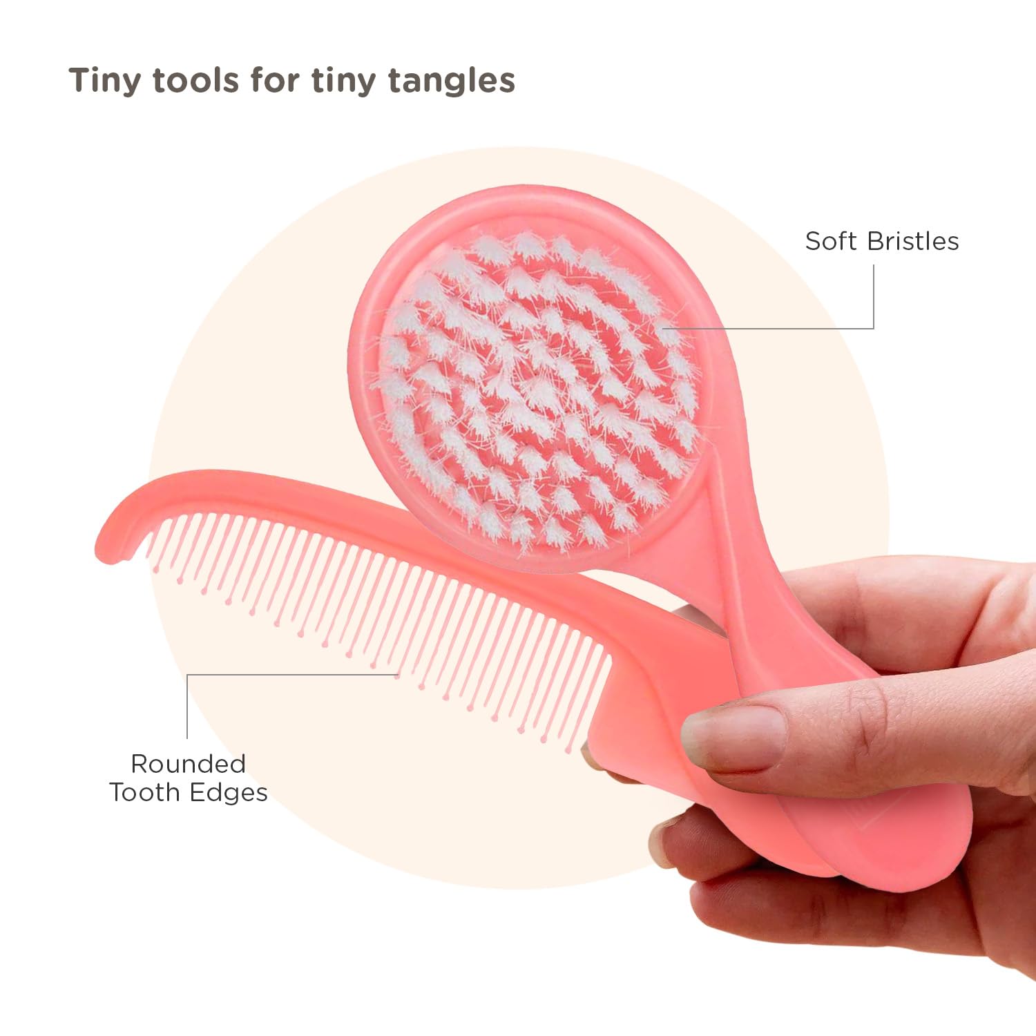 Mee Mee Baby Hair Brush and Comb Set with Soft Bristles & Rounded Teeth - Pink