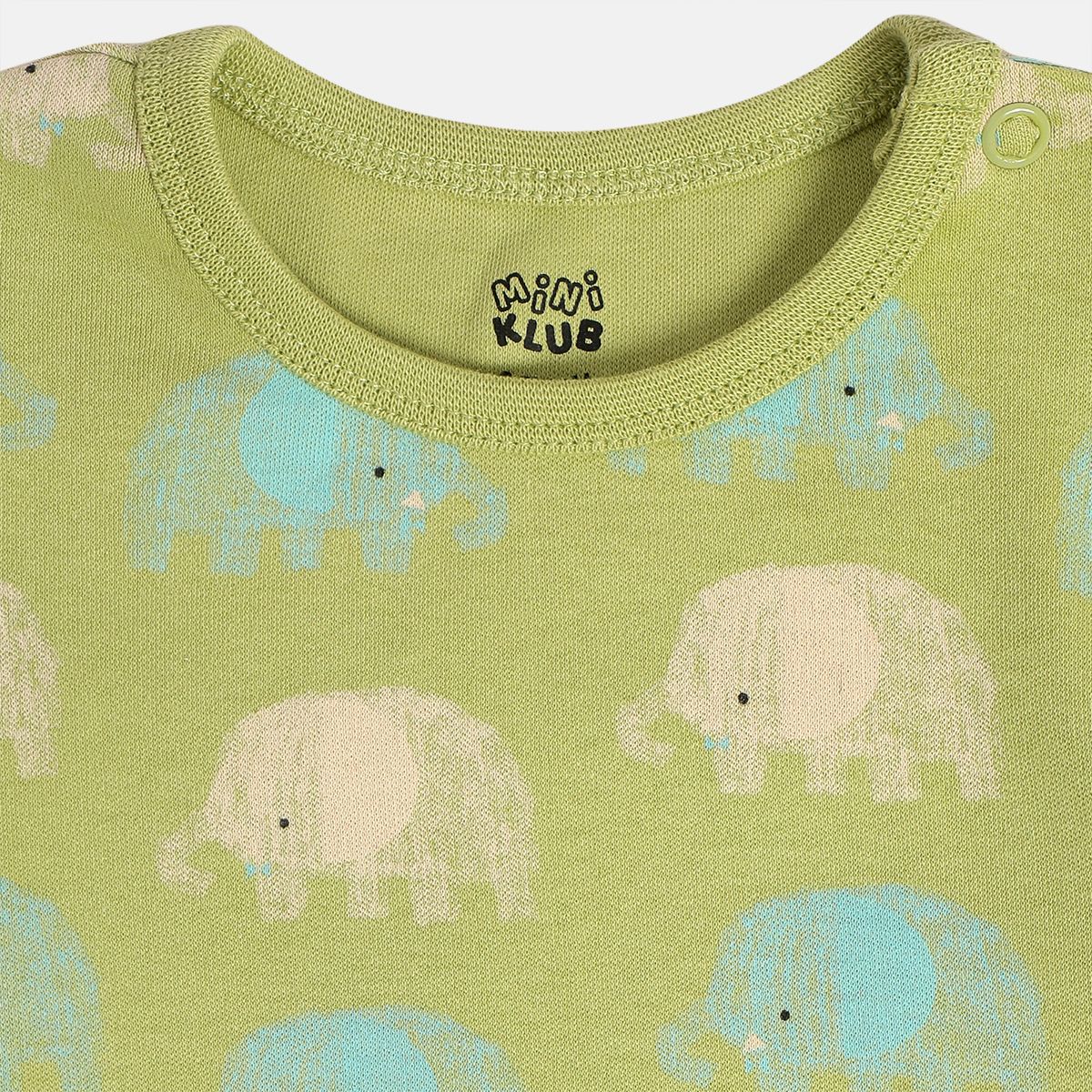Boys Cotton Pack Of 2 Full Sleeves Elephant Printed & Striped Bodysuits - Olive Green & Mustard