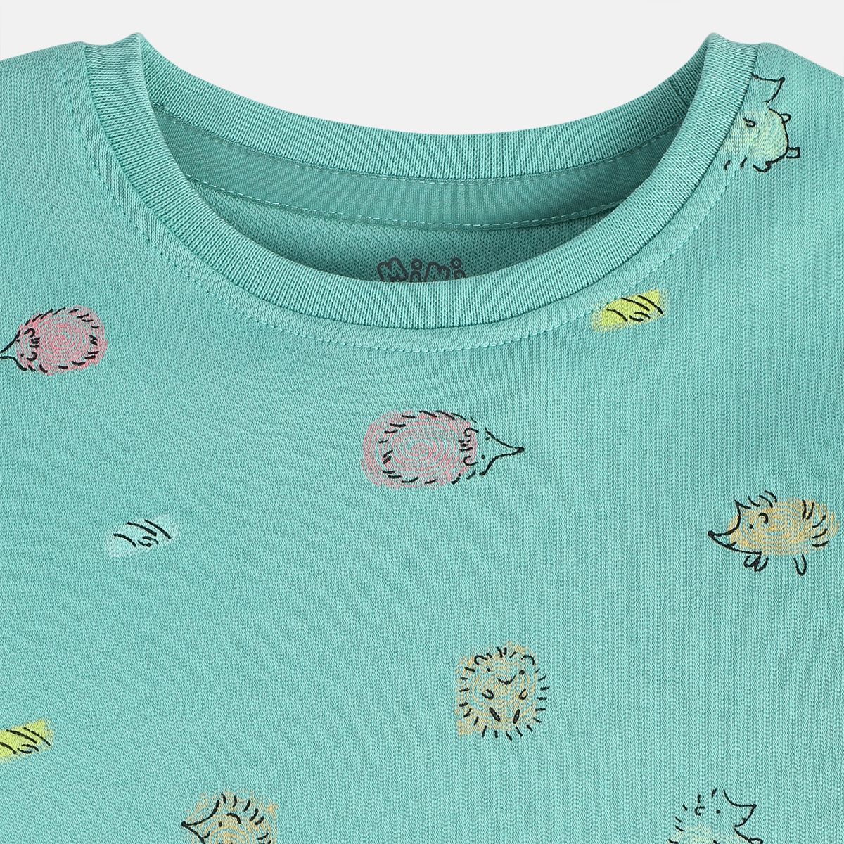 Girls Cotton Pack Of 2 Full Sleeves Animal Printed & Sun printed Knit Top -Teal Blue & White