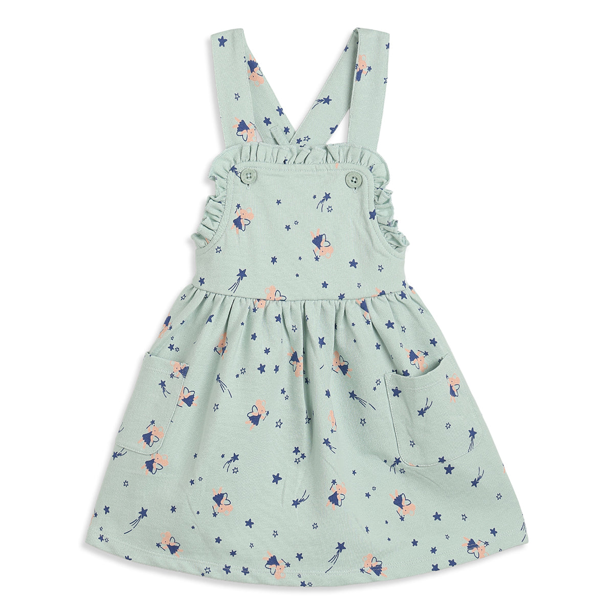 Baby Girls Mint and Blue Knit Pinny Set Regular Fit Casual Wear
