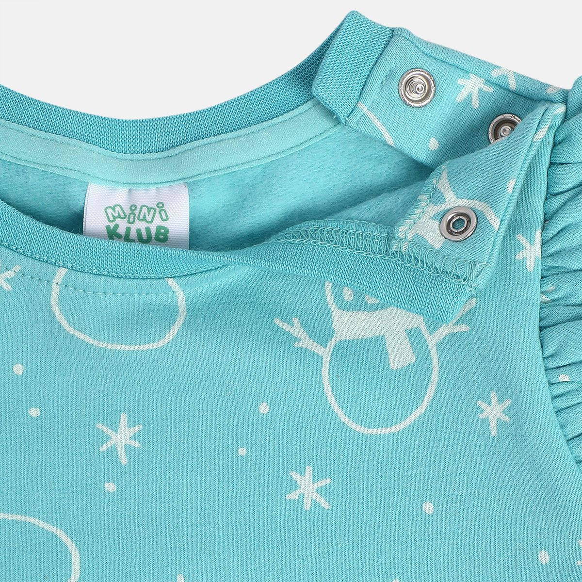 Girls Cotton Ful Sleeves Snowman Printed Top & Bottom - Blue