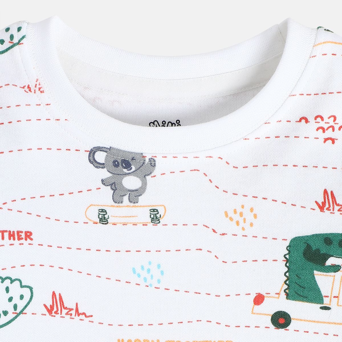 Boys White/Brown Round Neck Full Sleeves T-Shirt