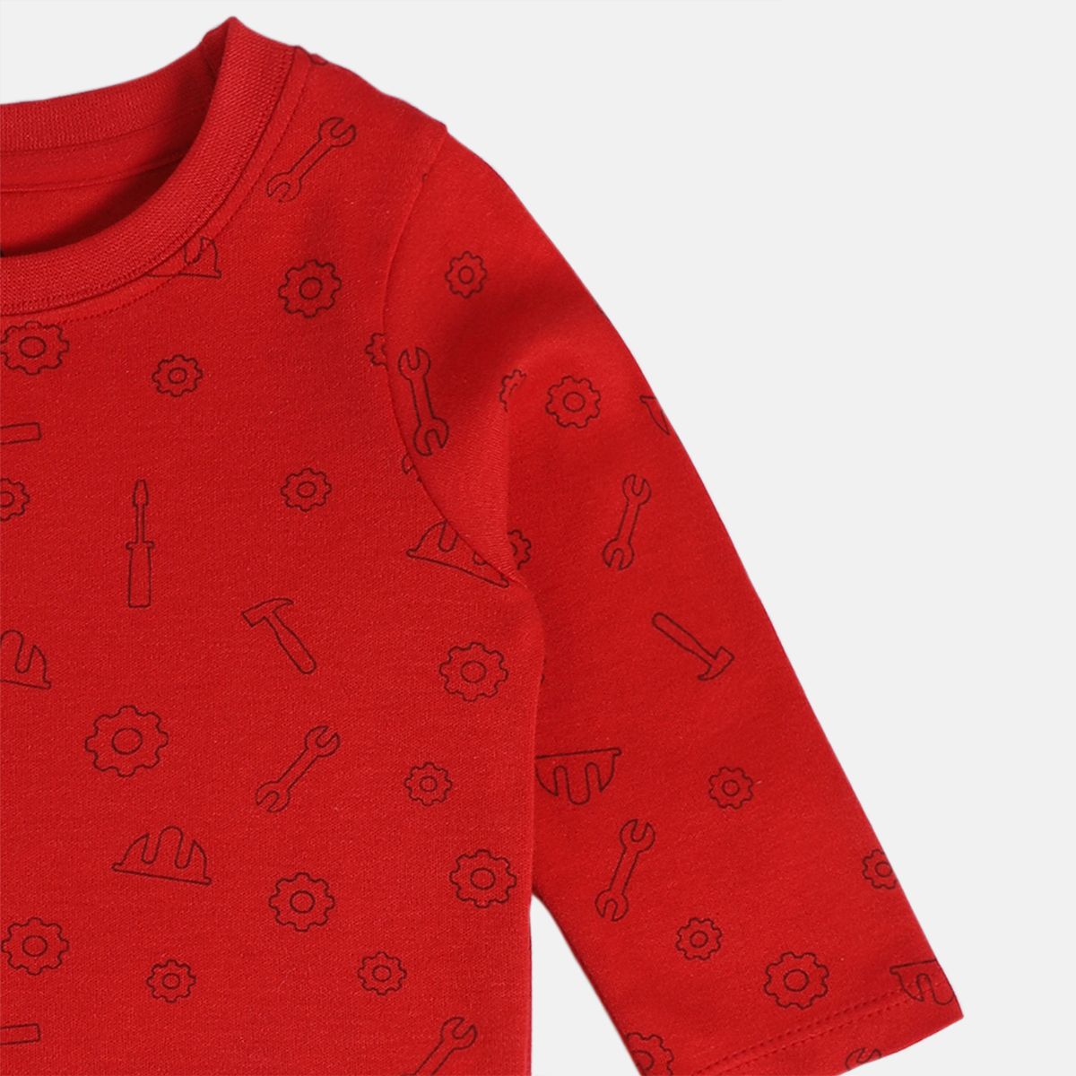 Boys Red / Mint Green Round Neck Full Sleeves T-Shirt