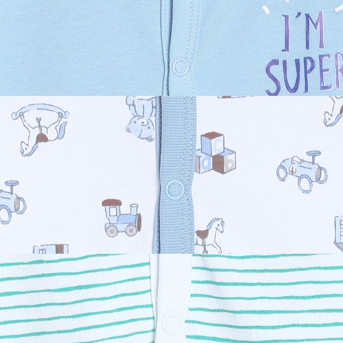 Pack of 3 front open vest - sky blue for 12-18 Months