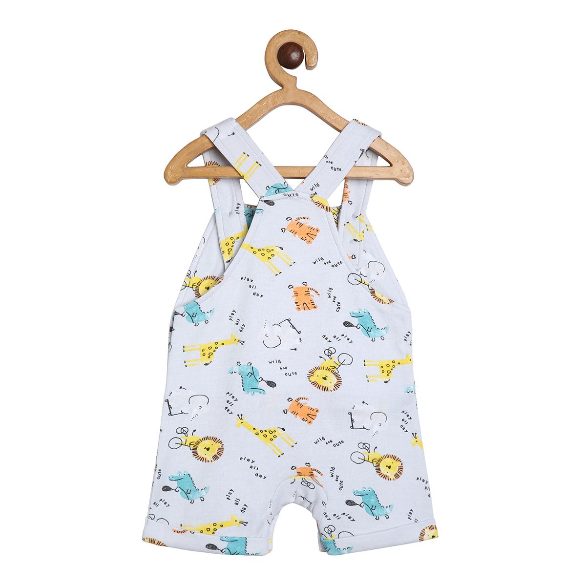 Baby Boys Animal Print Dungaree with Solid T-Shirt Set, Yellow & White