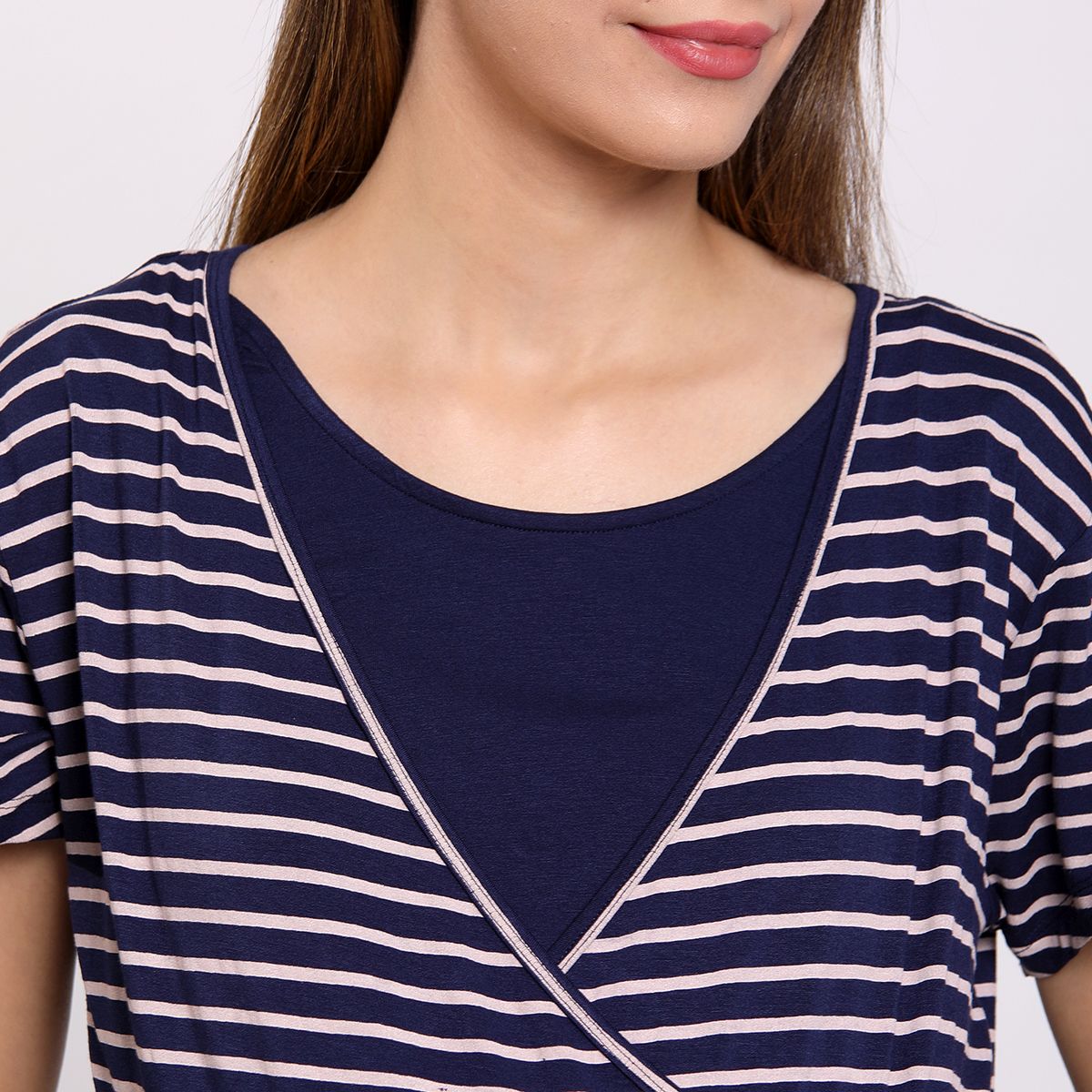 Peacoat Vee Neck Short Sleeve Nursing Knit Top