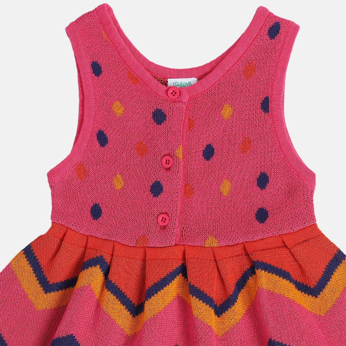 Girls Cotton Full Sleeves Geometric Self Design Pinny Set - Pink & Navy Blue