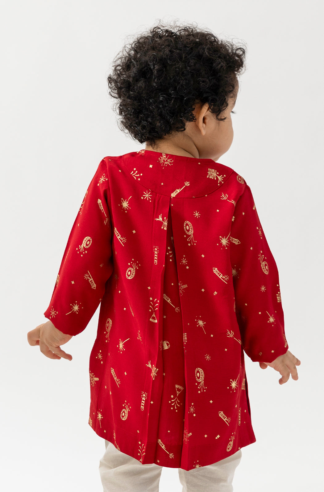 Tiber Taber Baby Boys Red and Cream Cotton Foil Printed Kurta and Pant Set Regular Fit Festive Wear