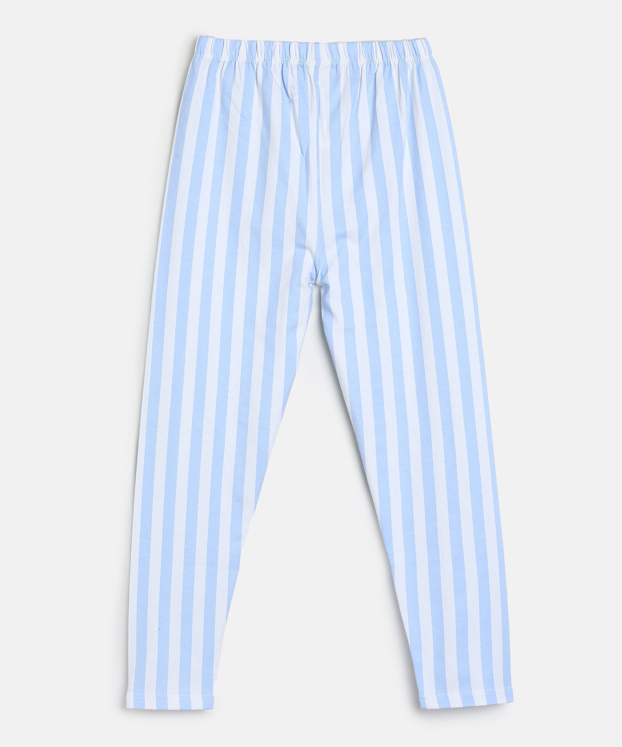 Baby Girls Navy Blue Cotton T-Shirt and Blue Striped Leggings Co-ord Set Regular Fit Casual Wear