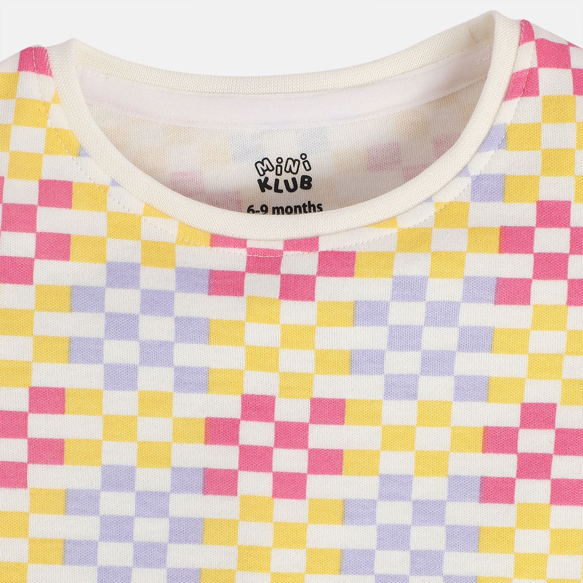 Girls Cotton Pack Of 2 Half Sleeves Checks & Balloons Printed Knit Top - White & Pink