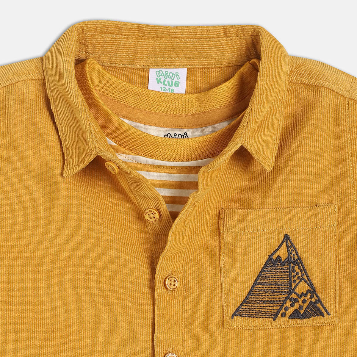 Boys Cotton Full Sleeves Solid Shirt With Inner Tee - Mustard