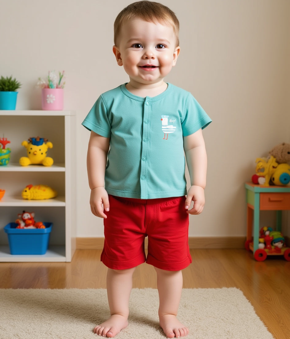 Boys Green/Blue Short Sleeve Front Open Vest