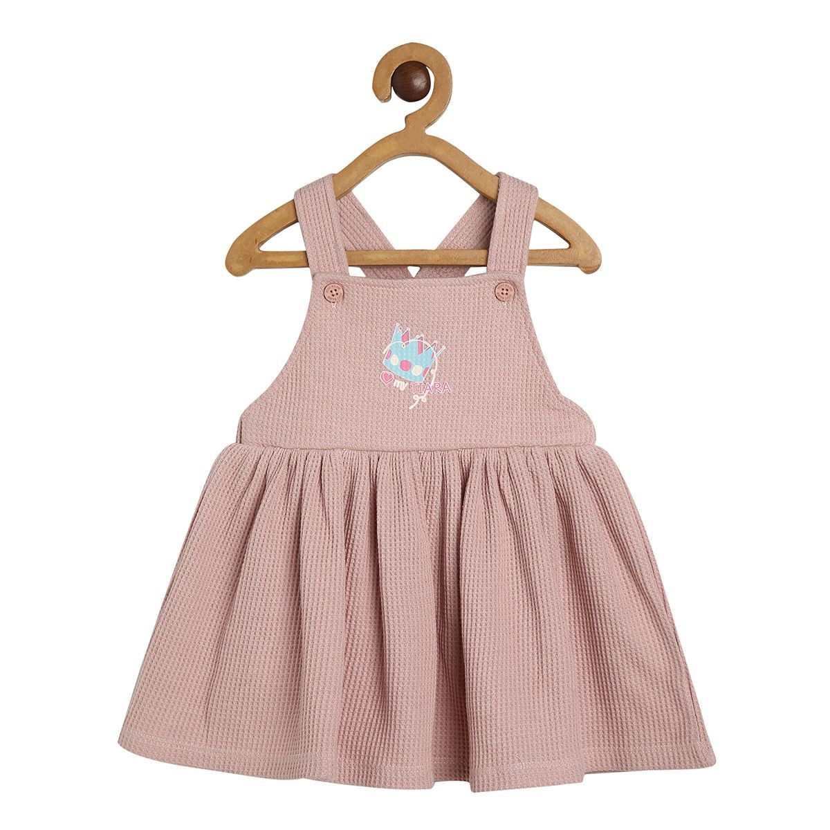 Girls Marshmallow/ Black/ Pink Round Neck Half Sleeve Pinny Set
