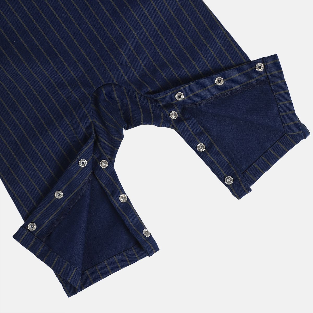 Boys Cotton Full Sleeves Striped Dungaree Set - Navy Blue