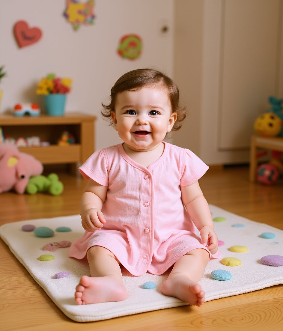 Baby Girls Printed and Solid Front Open Dress Pack of 2, Pink and White