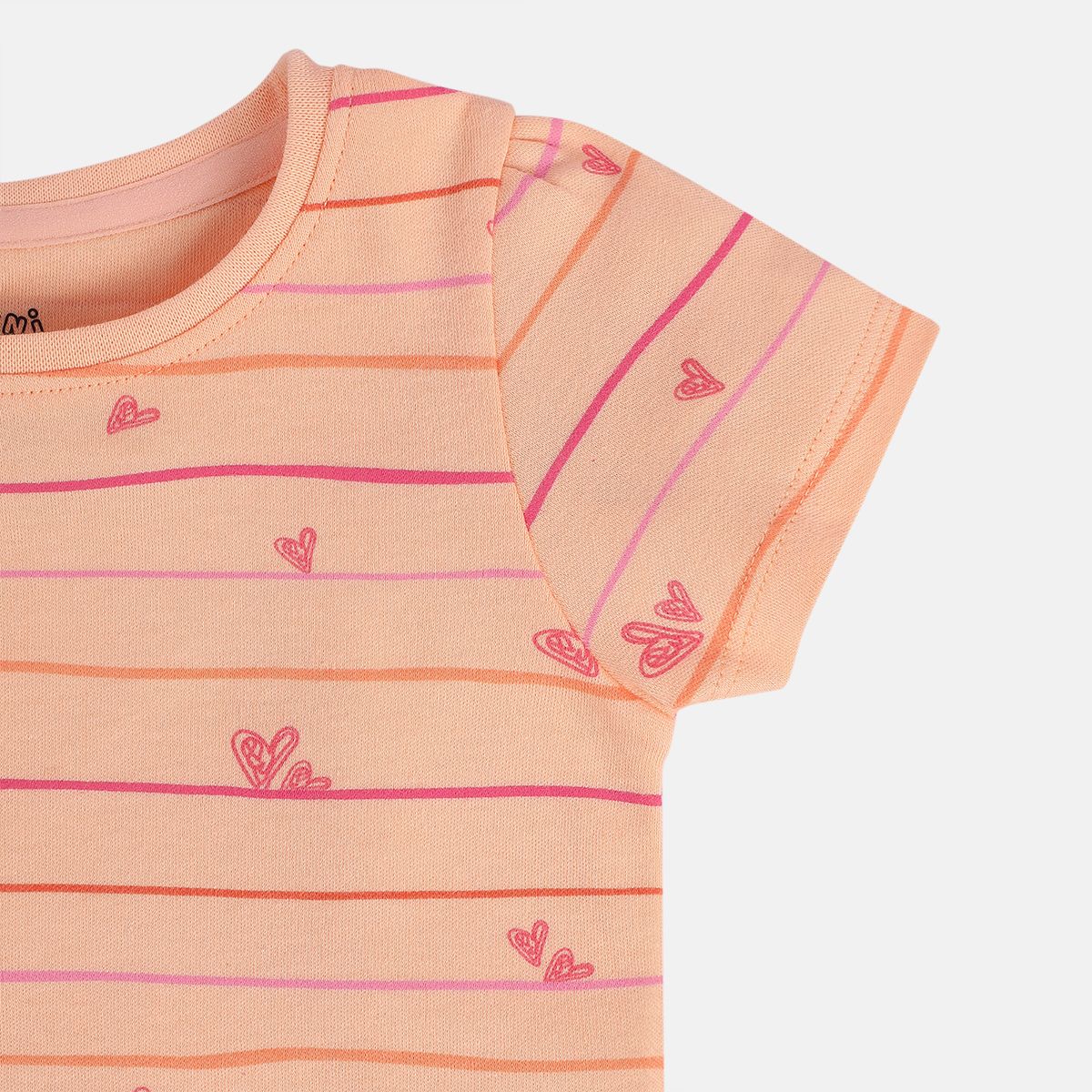 Girls Cotton Pack Of 2 Half Sleeves Animal & Heart Printed Knit Top - Peach & Purple