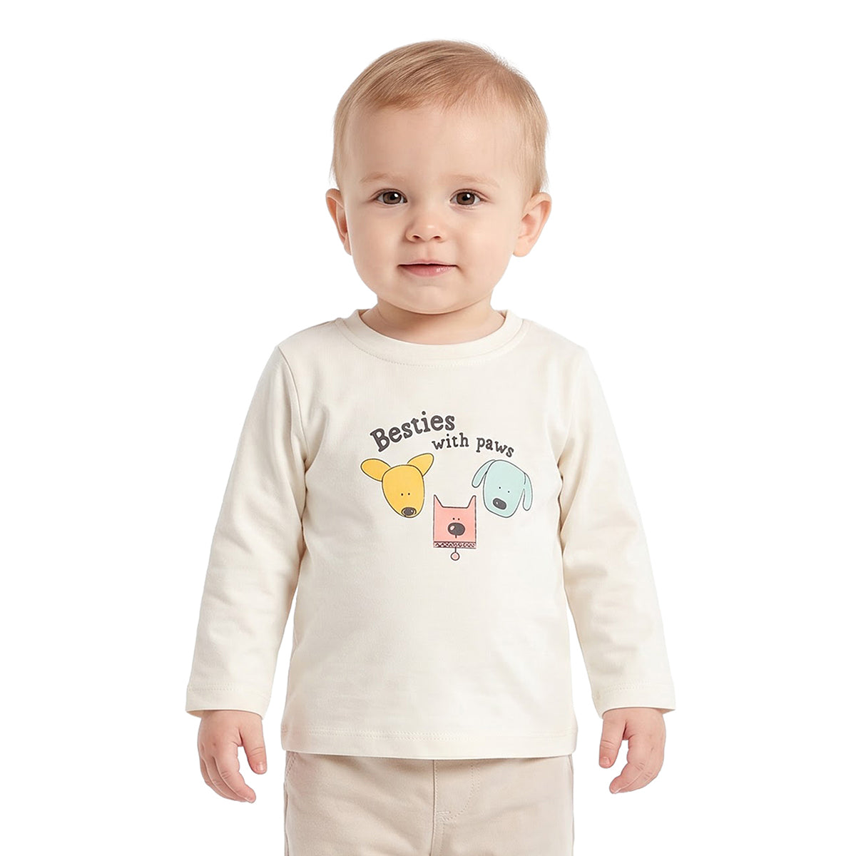 Baby Boys Orange and Cream Knit Tops Pack of 2 Regular Fit Casual Wear