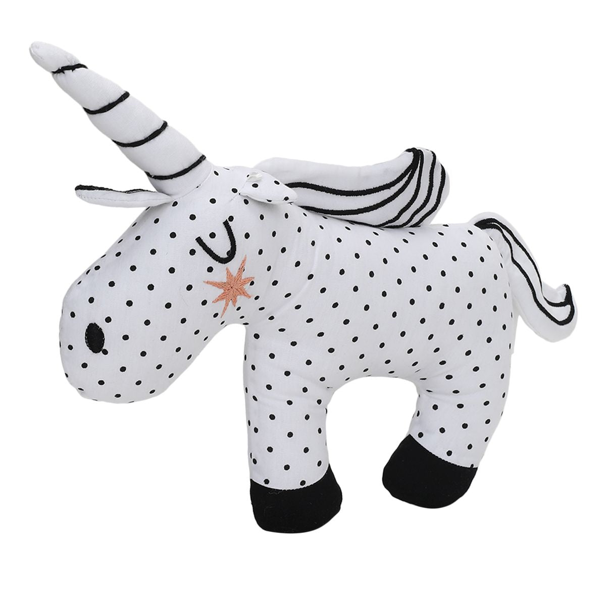 Baby Unisex Polka Dot Unicorn Soft Toy , White and Black
