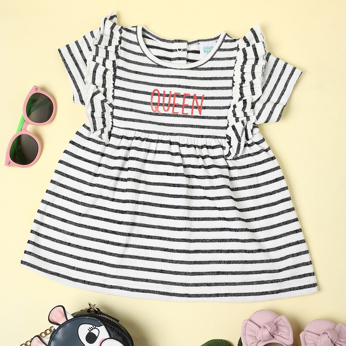 Girls Black/White Round Neck Short Sleeve Dress