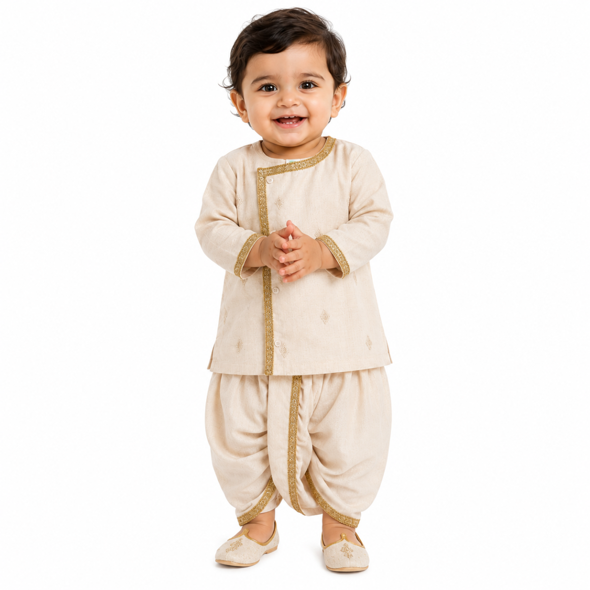 Baby Boys Beige Cotton Kurta and Dhoti Set Regular Fit Festive Ethnic Wear