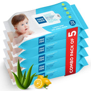 Mee Mee Caring Baby Wet Wipes Lemon with Aloe Vera & Lemon Extract Combo Pack of 5 - 72 Pieces Each