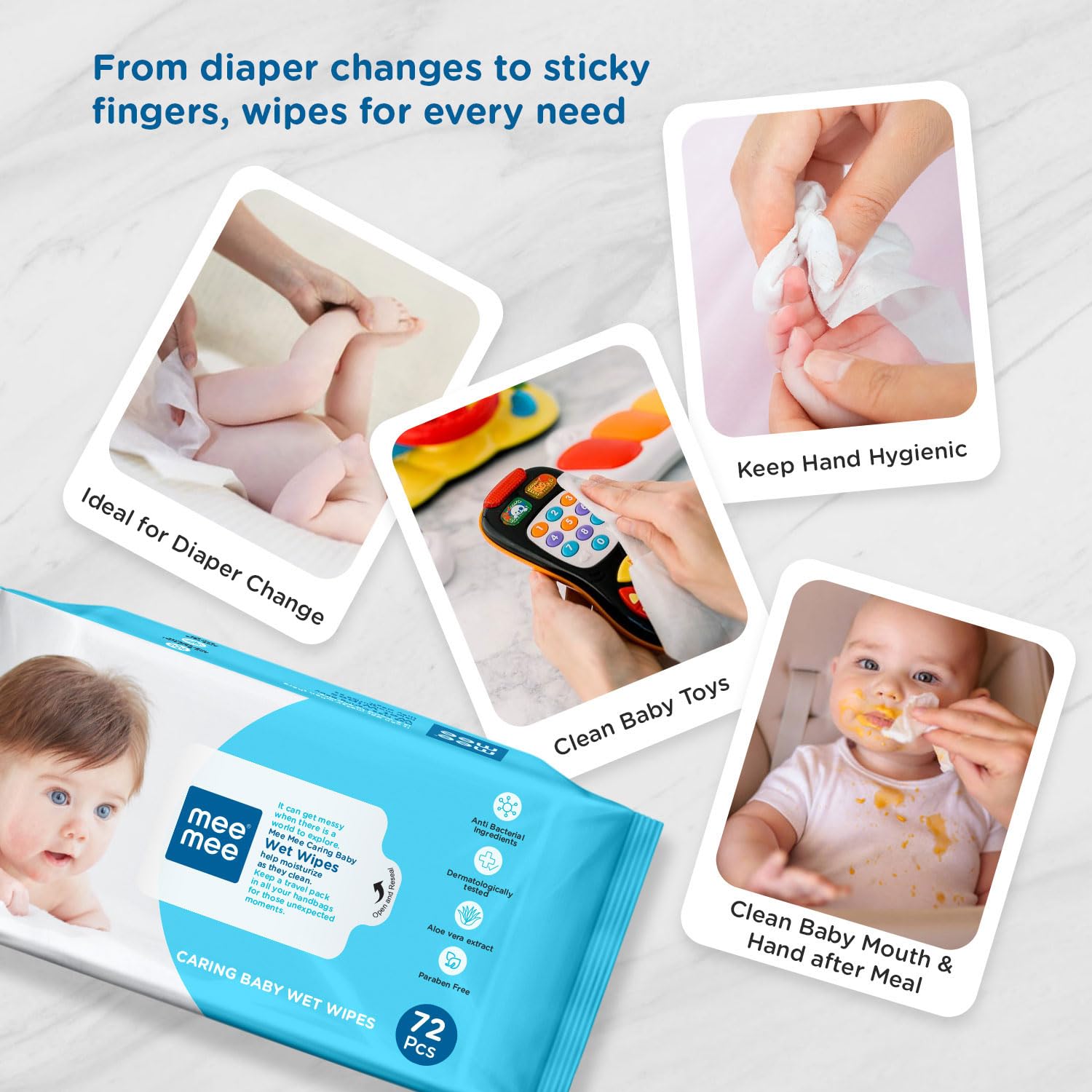 Mee Mee Caring Baby Wet Wipes Combo Pack of 3 - 72 Pieces Each