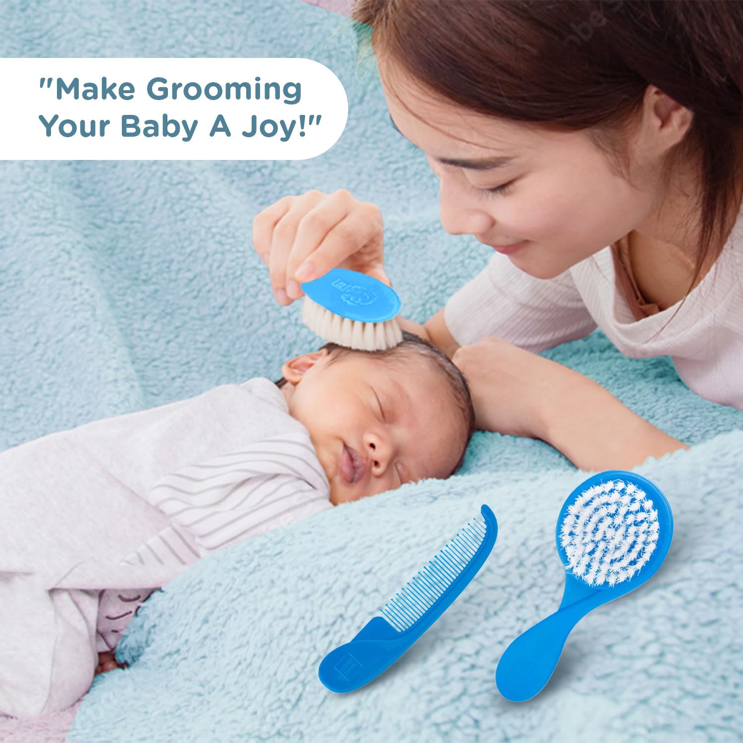 Mee Mee Baby Hair Brush and Comb Set with Soft Bristles & Rounded Teeth - Blue